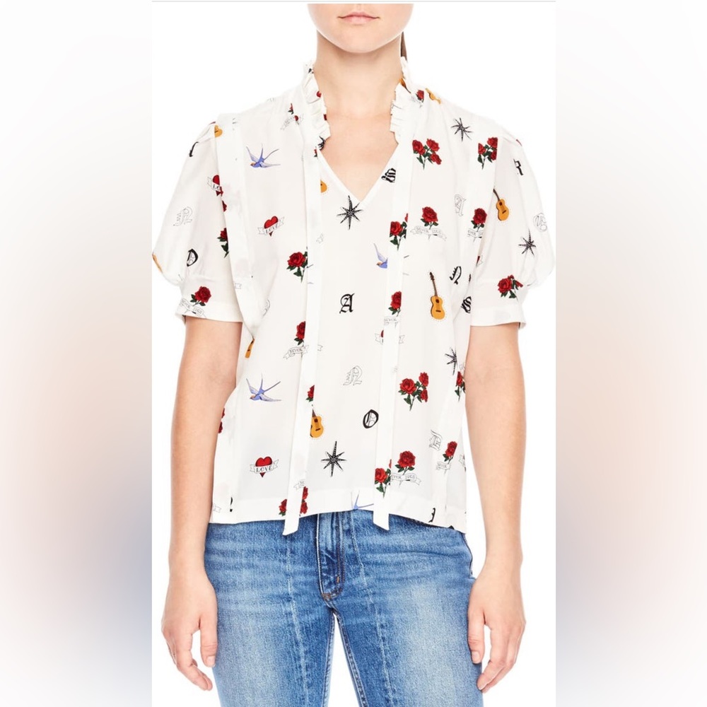 Sandro Tatoo Print Silk Top